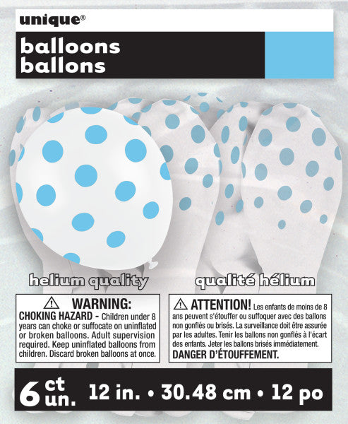 Pack of 6 Powder Blue Dots 12" Latex Balloons