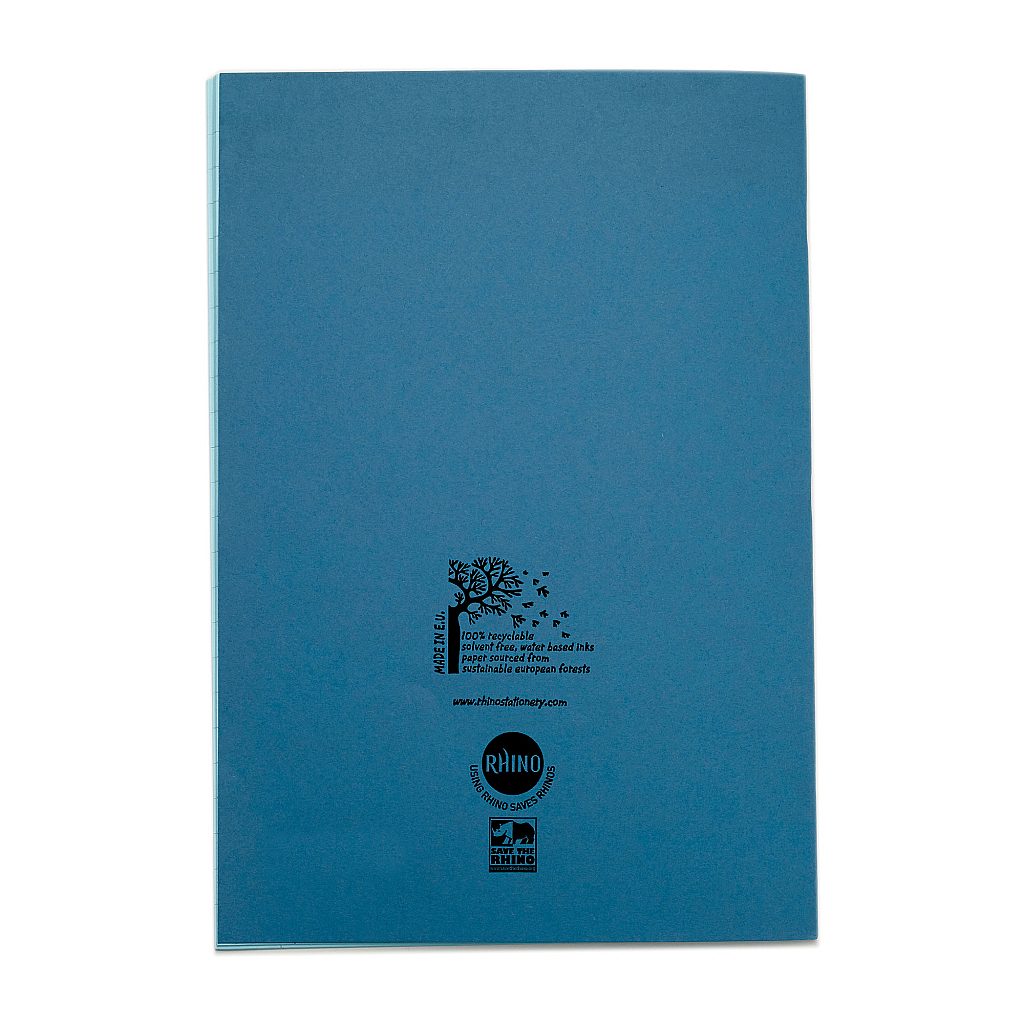 Rhino A4 48 Page Light Blue with Blue Tinted Paper 10mm Squared Exercise Book