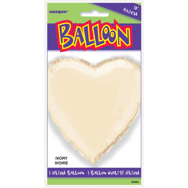 Ivory Solid Heart Foil Balloon 18"