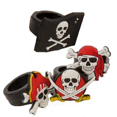 Pack of 12 Skull and Crossbones Pirate Rings