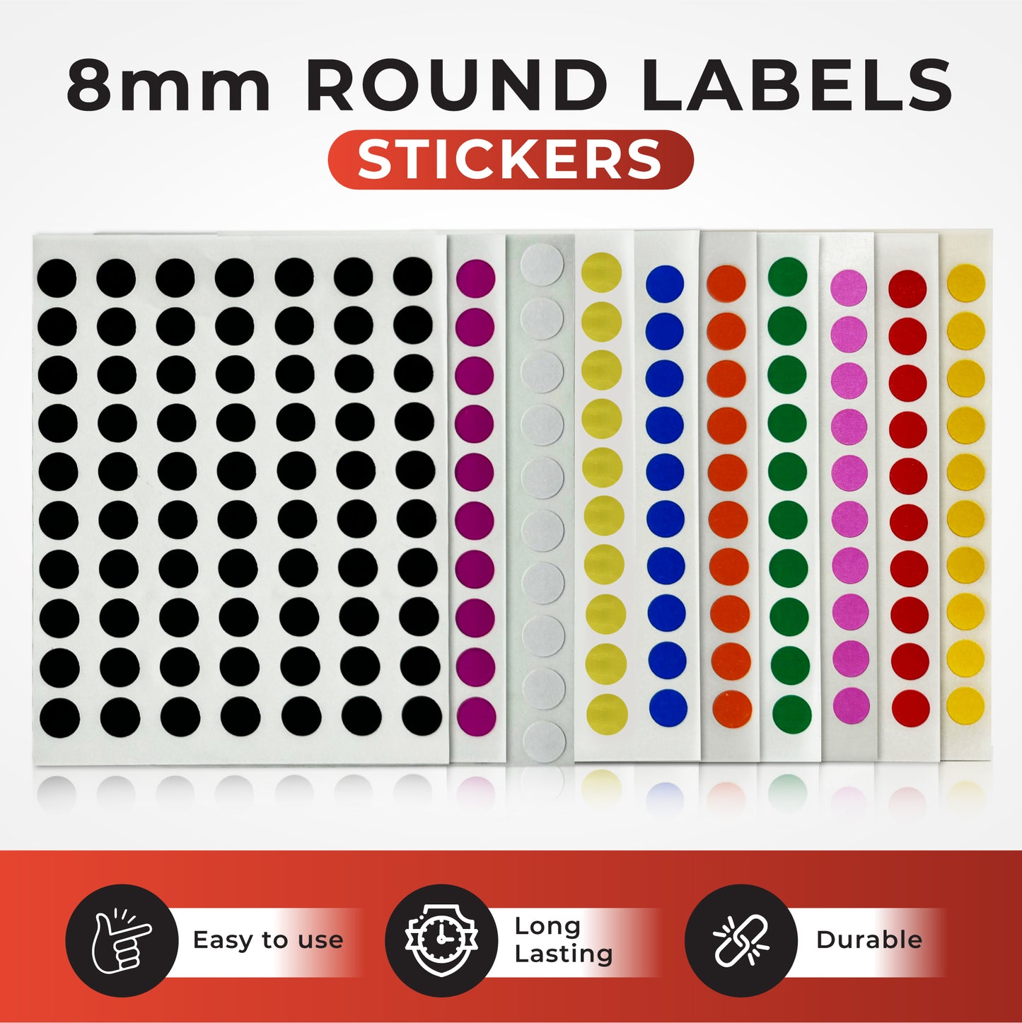 Pack of 560 Assorted Coloured 8mm Round Labels - Stickers