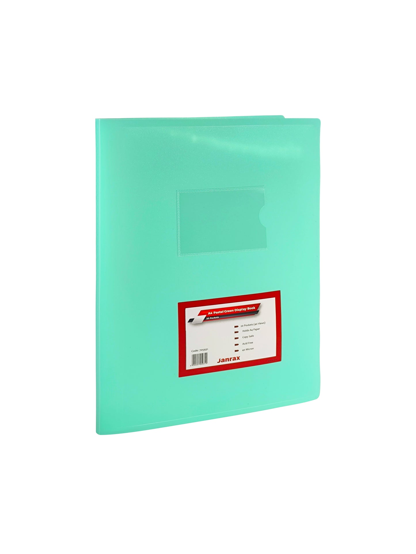 A4 Pastel Green Coloured Flexicover 20 Pocket Display Book with Card Pocket