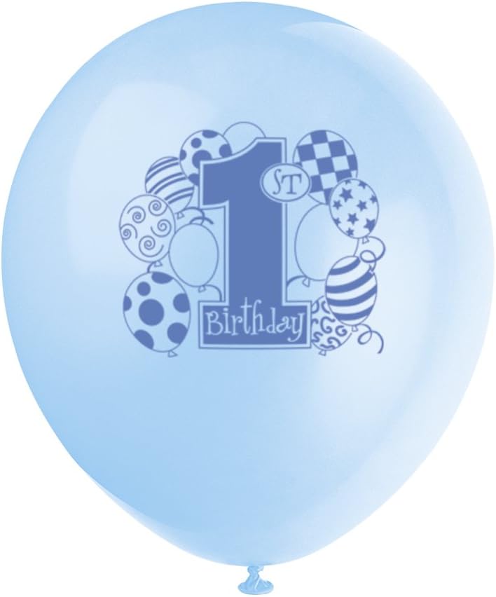 Pack of 8 First Birthday Blue Balloons 12" Latex Balloons