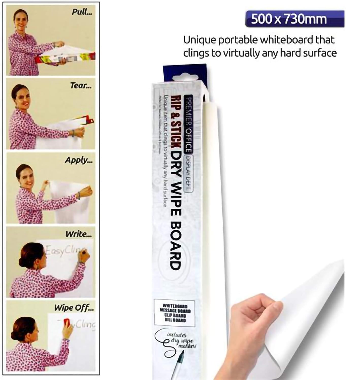 Roll of 8 Sheets 50X73cm Instant Whiteboard by Premier Office