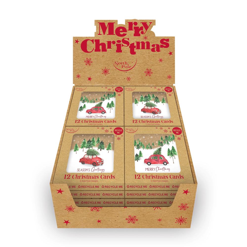 Pack of 12 Driving Home Kraft Christmas Box Cards