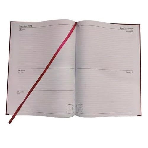 2024 A4 2 Days Per Page Burgundy Desk Diary