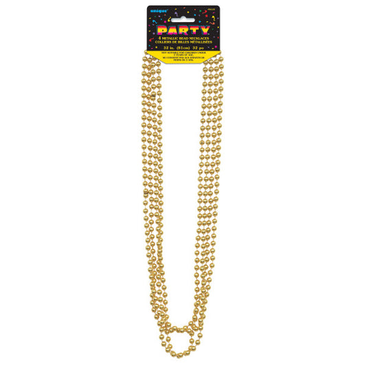 Pack of 4 32" Gold Metallic Bead Necklaces