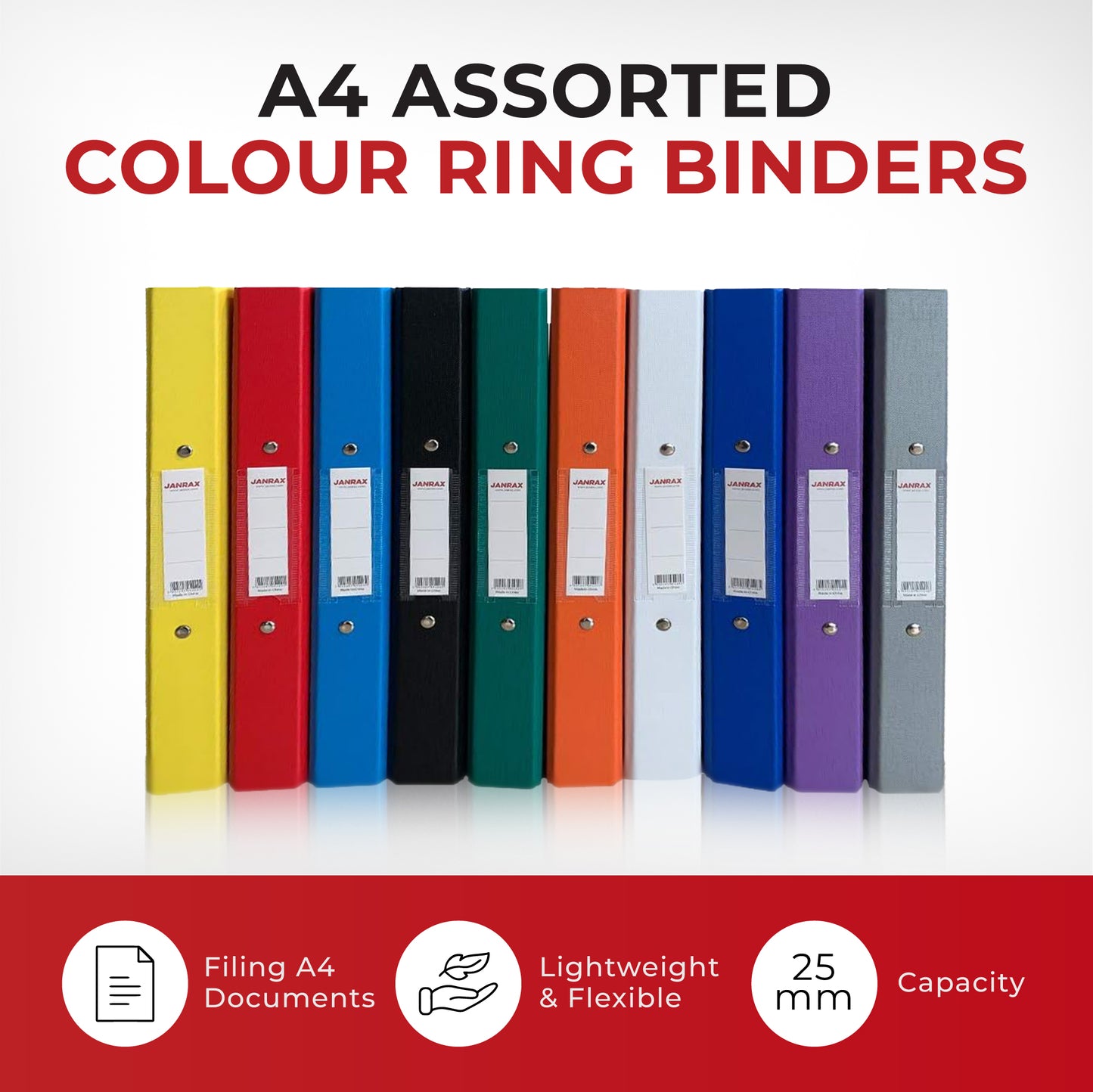 Pack of 20 A4 Black Paper Over Board Ring Binders by Janrax