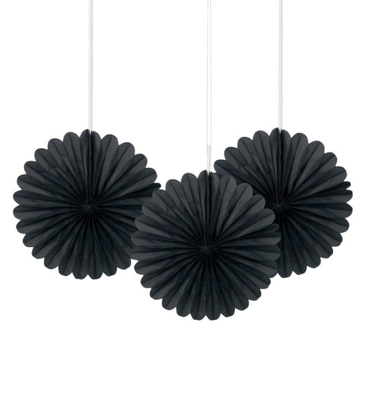 Pack of 3 Black Solid 6" Tissue Paper Fans