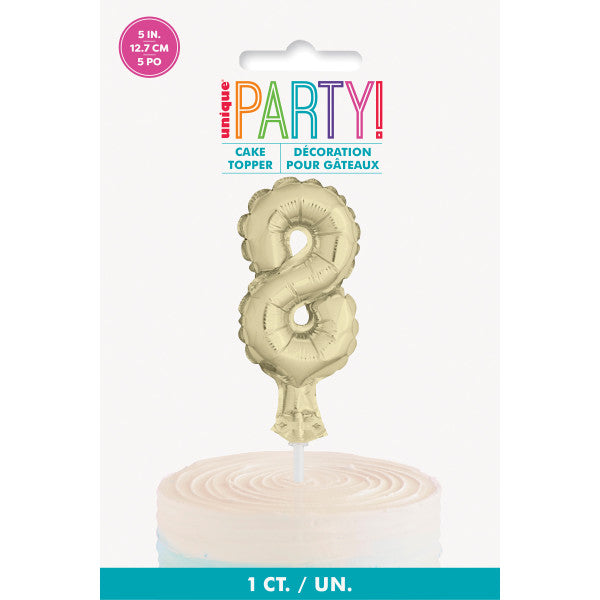 Gold Foil Number 8 Balloon Cake Topper 5"