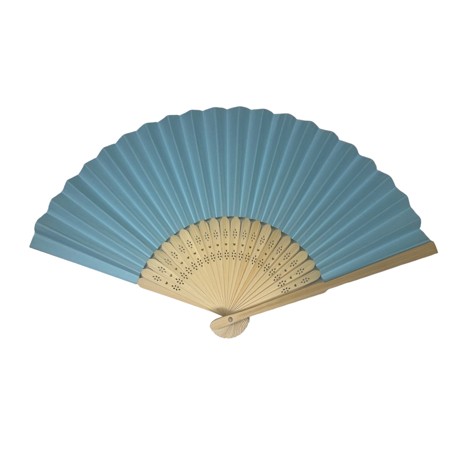 Light Blue Paper Foldable Hand Held Bamboo Wooden Fan by Parev