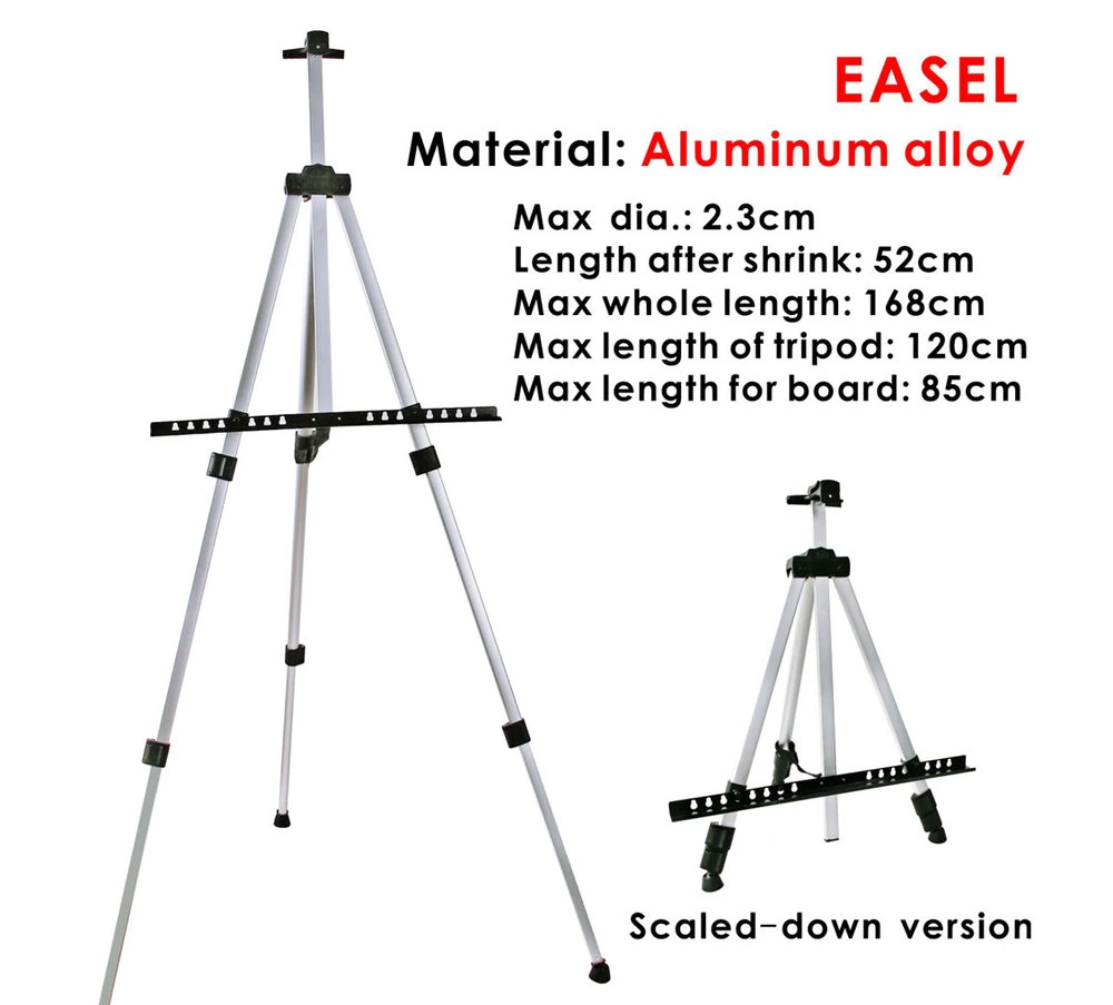 168cm Silver Portable Adjustable Aluminum Alloy Painting Stand Display Tripod Easel