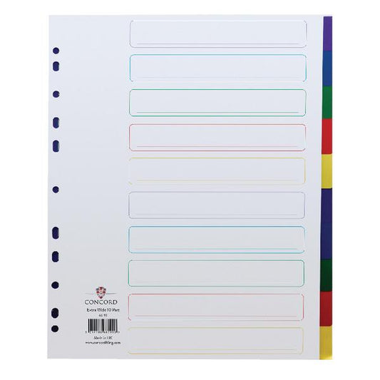 Concord A4 10-Part Extra Wide Polypropylene Multicolour Divider 