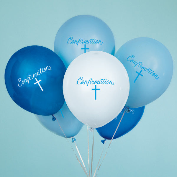 Pack of 8 Fancy Blue Cross Confirmation 12" Latex Balloons