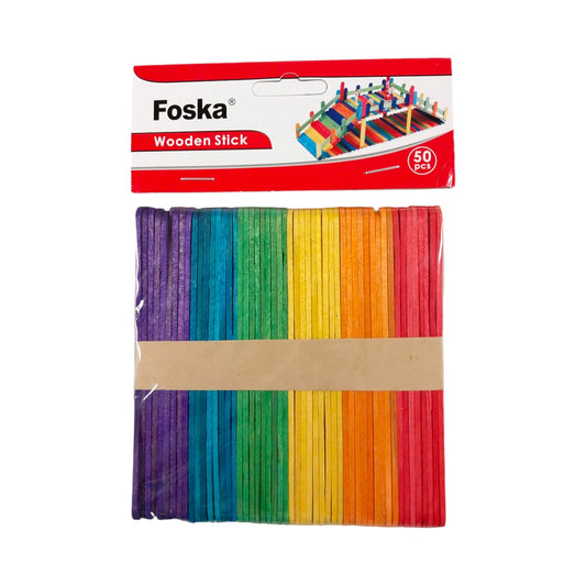 Pack of 50 Assorted Colour Wooden Sticks 114 x 10 x 2mm