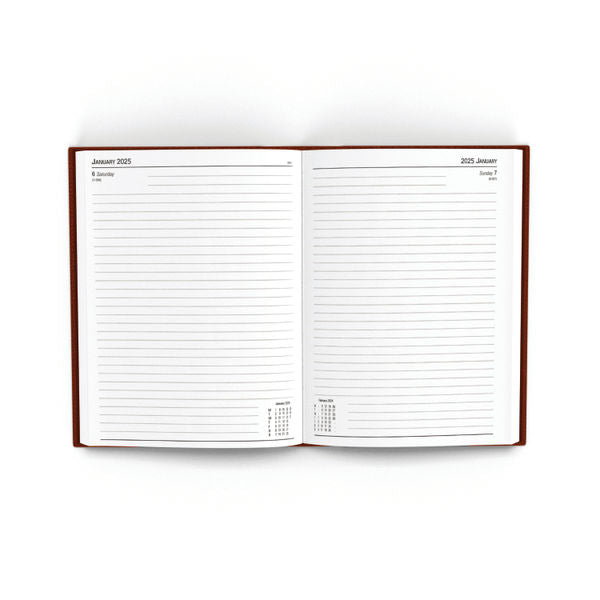 2025 A5 Day Per Page Burgundy Desk Diary