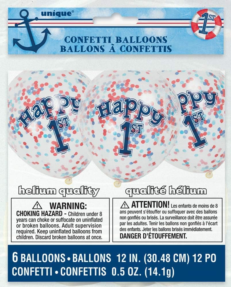 Pack of 6 Little Sailor Nautical First Birthday Clear Latex Balloons with Confetti 12"