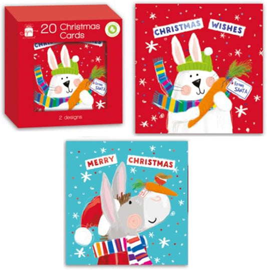 Single Pack of 20 Mini Square Cute Design Christmas Cards