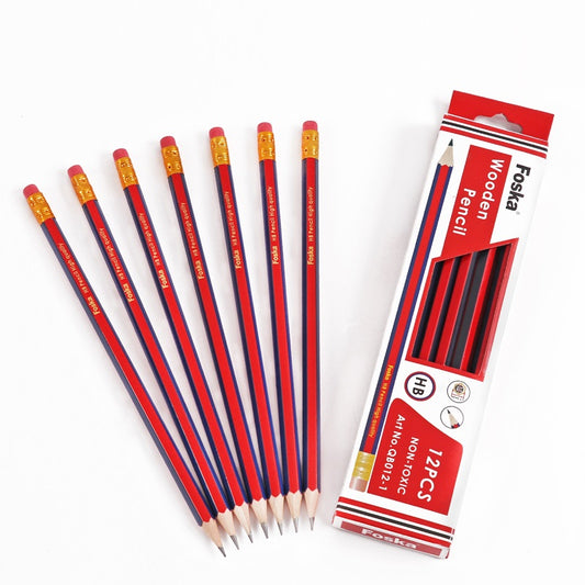 Pack of 12 7'' Sharpened Wooden HB Pencil with Eraser