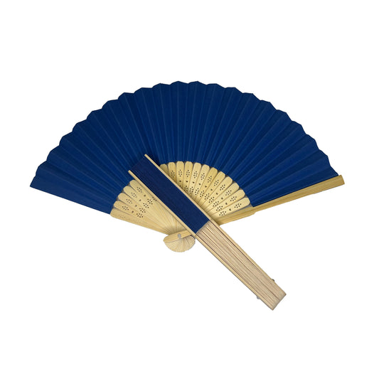 Navy Blue Paper Foldable Hand Held Bamboo Wooden Fan by Parev