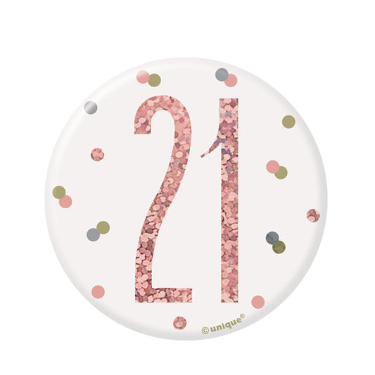 Birthday Rose Gold Glitz Number 21 Badge