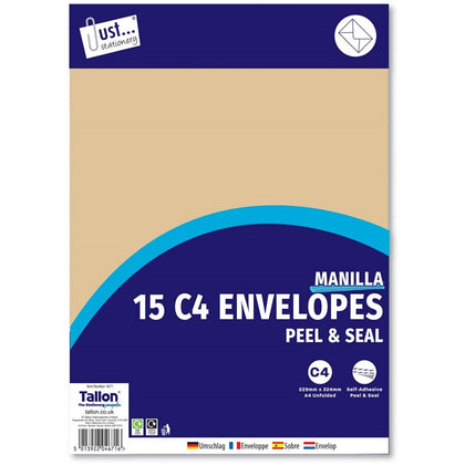 15 C4 Manila Peel & Seal Envelopes