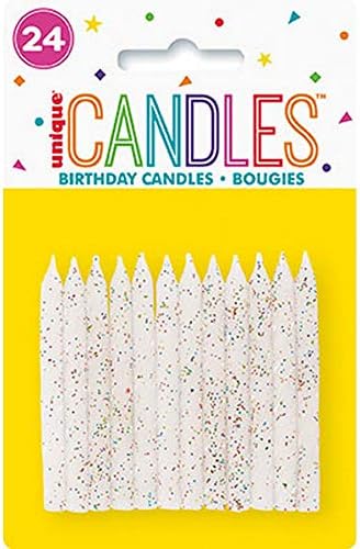 Pack of 24 White and Glitter Spiral Birthday Candles