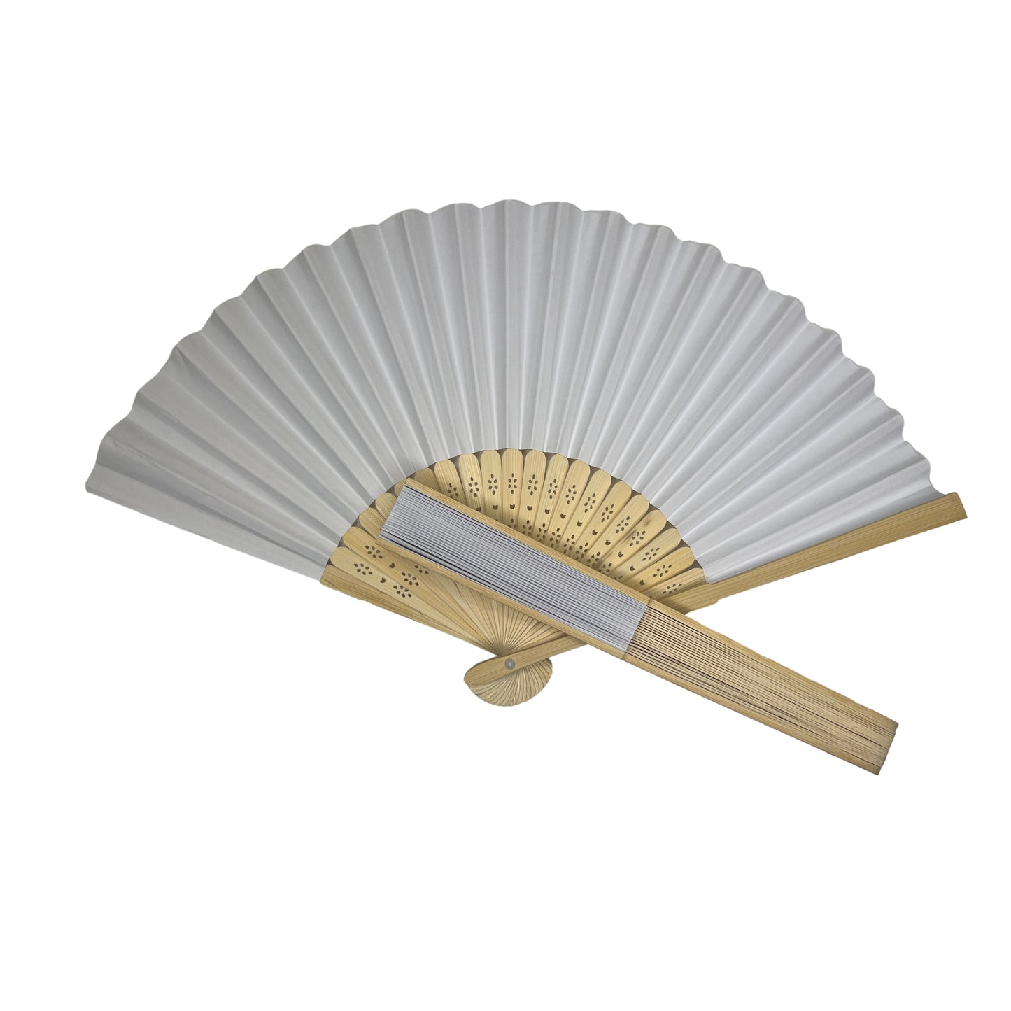 White Paper Foldable Hand Held Bamboo Wooden Fan by Parev