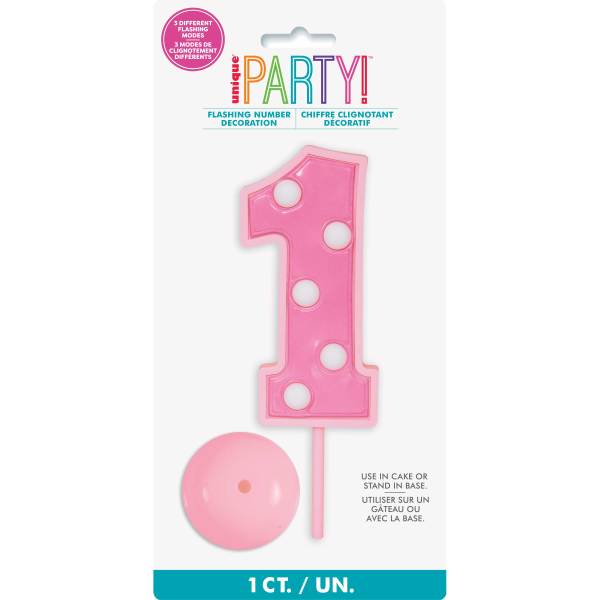 Pink Flashing Number 1 Cake Decoration