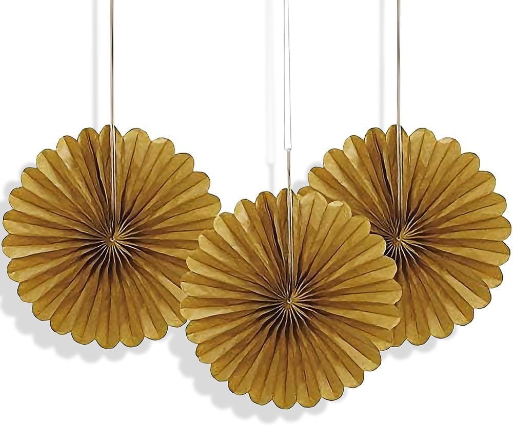 Pack of 3 Gold Solid 6" Tissue Paper Fans