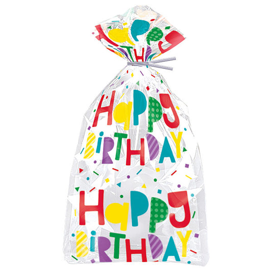 Pack of 20 Colorful Happy Birthday Cellophane Bags