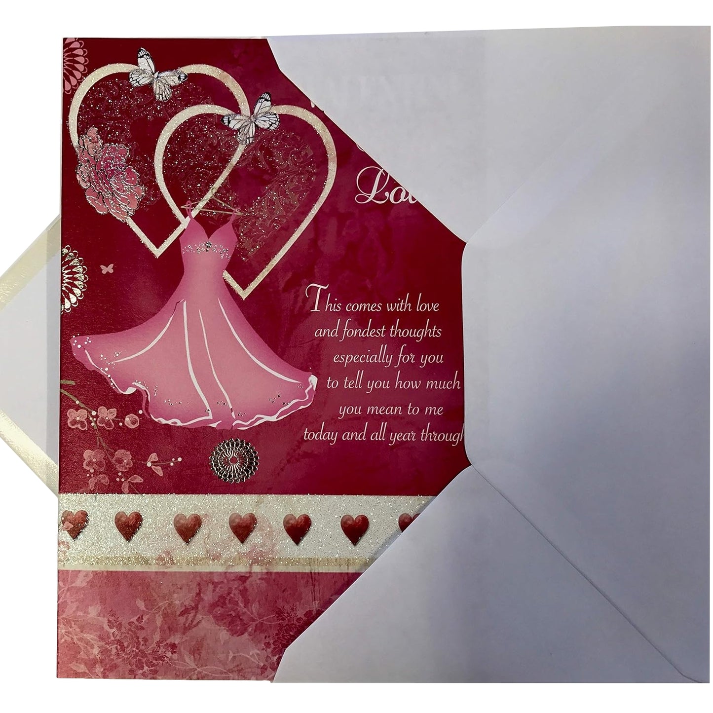 With Love Sentimental Verse Morden Pink Dress & Heart Valentine's Day Card