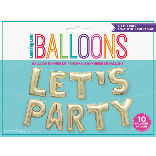 Gold "Let's Party" 14" Foil Letter Balloon Banner Kit