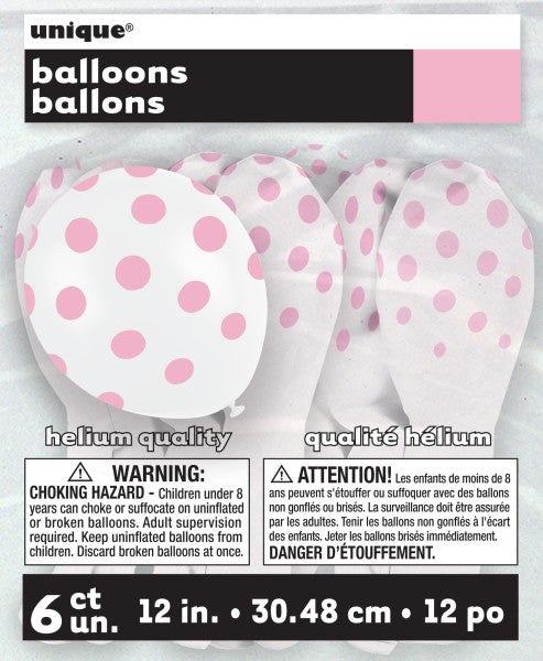 Pack of 6 Lovely Pink Dots 12" Latex Balloons