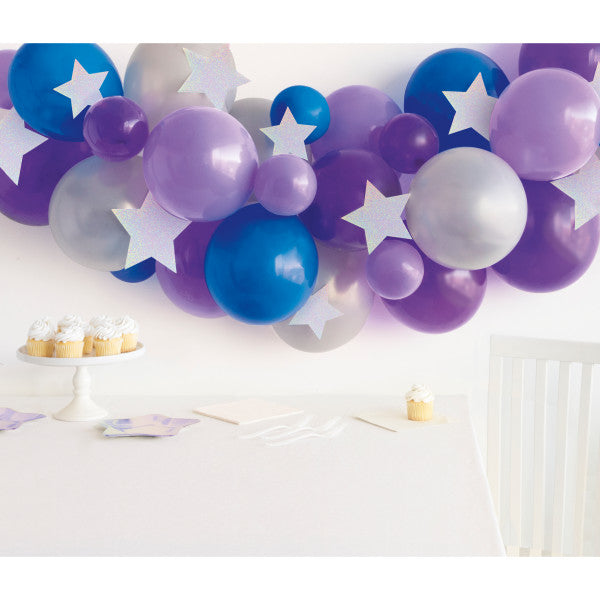 Assorted Lavender, Purple, Royal Blue, & Silver Balloon Arch Kit With Diecut Stars