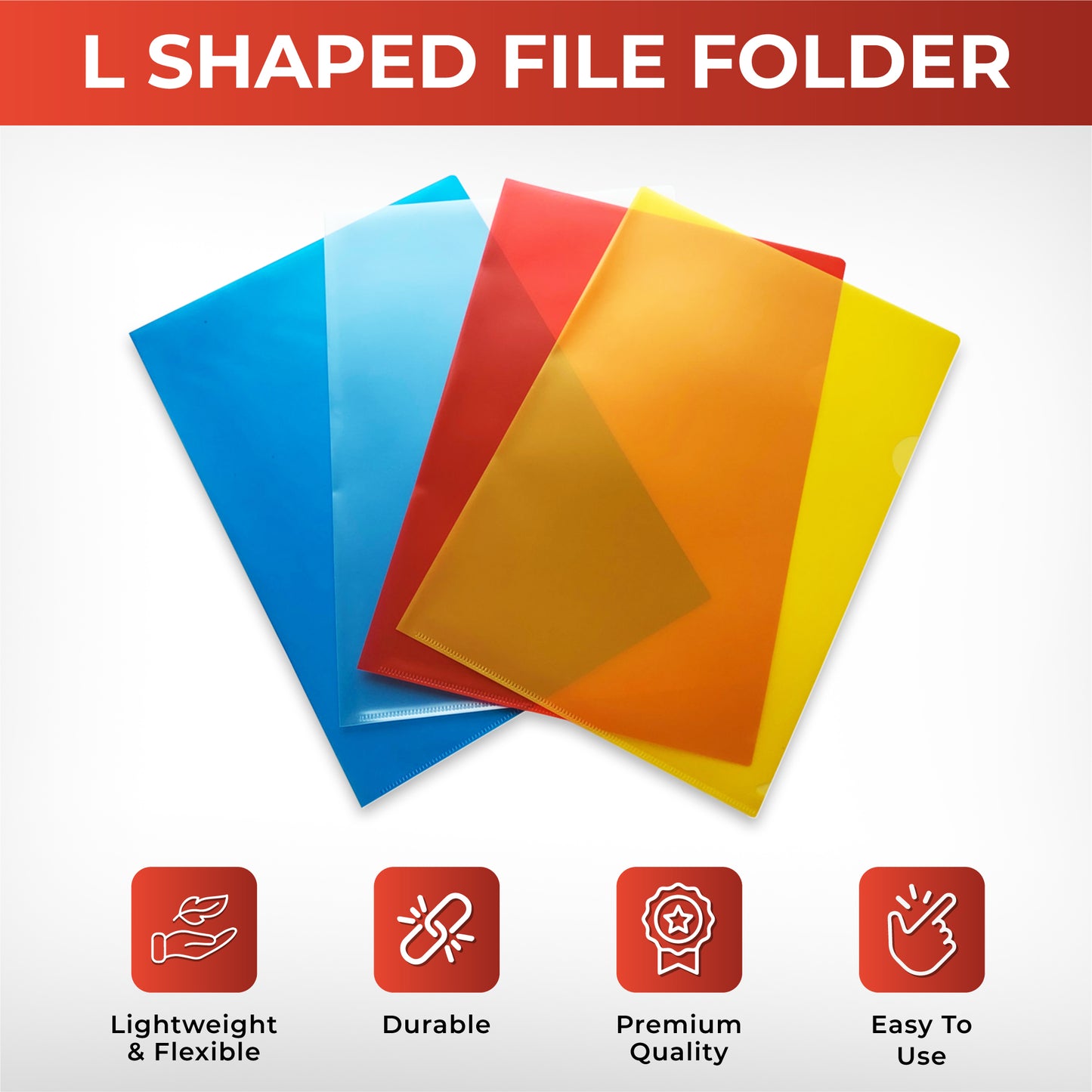 Pack of 25 A4 Red L Shaped Open Top and Side Report File Folders