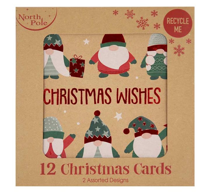 Pack of 12 Gonk Brown Kraft Christmas Box Cards