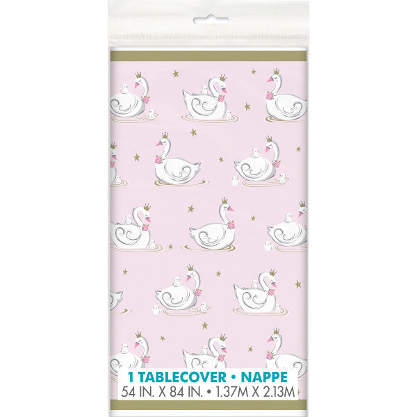 Swan Pink Birthday Plastic Table Cover, 54"x84"