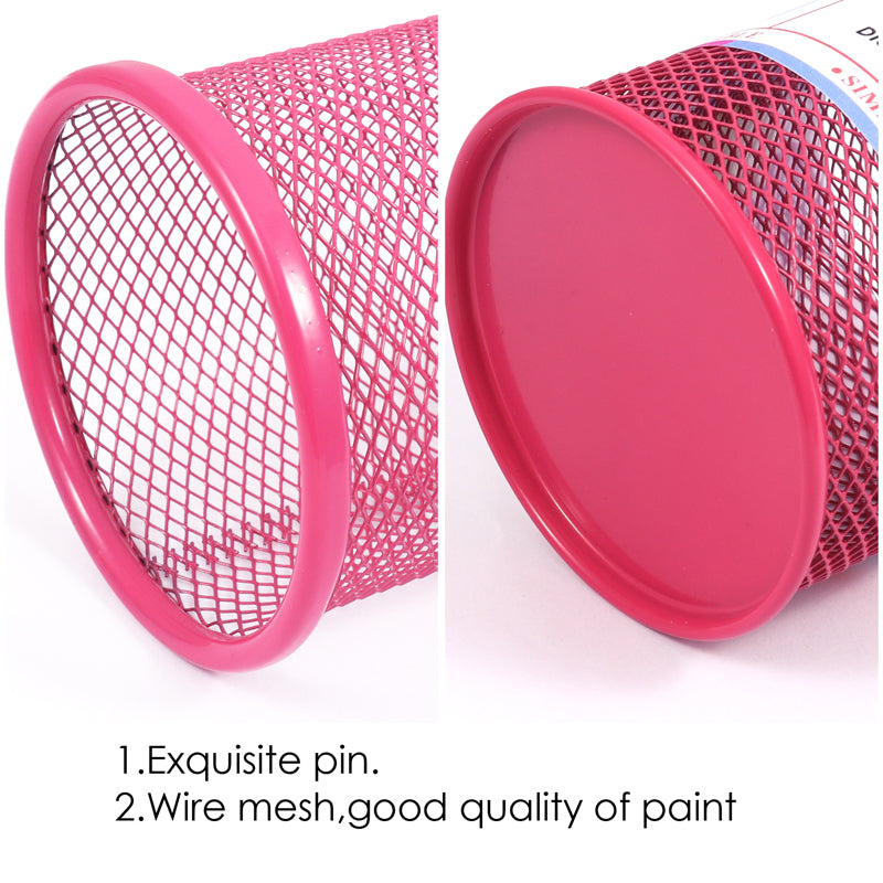 Pink Wire Mesh Metal Pen Cup