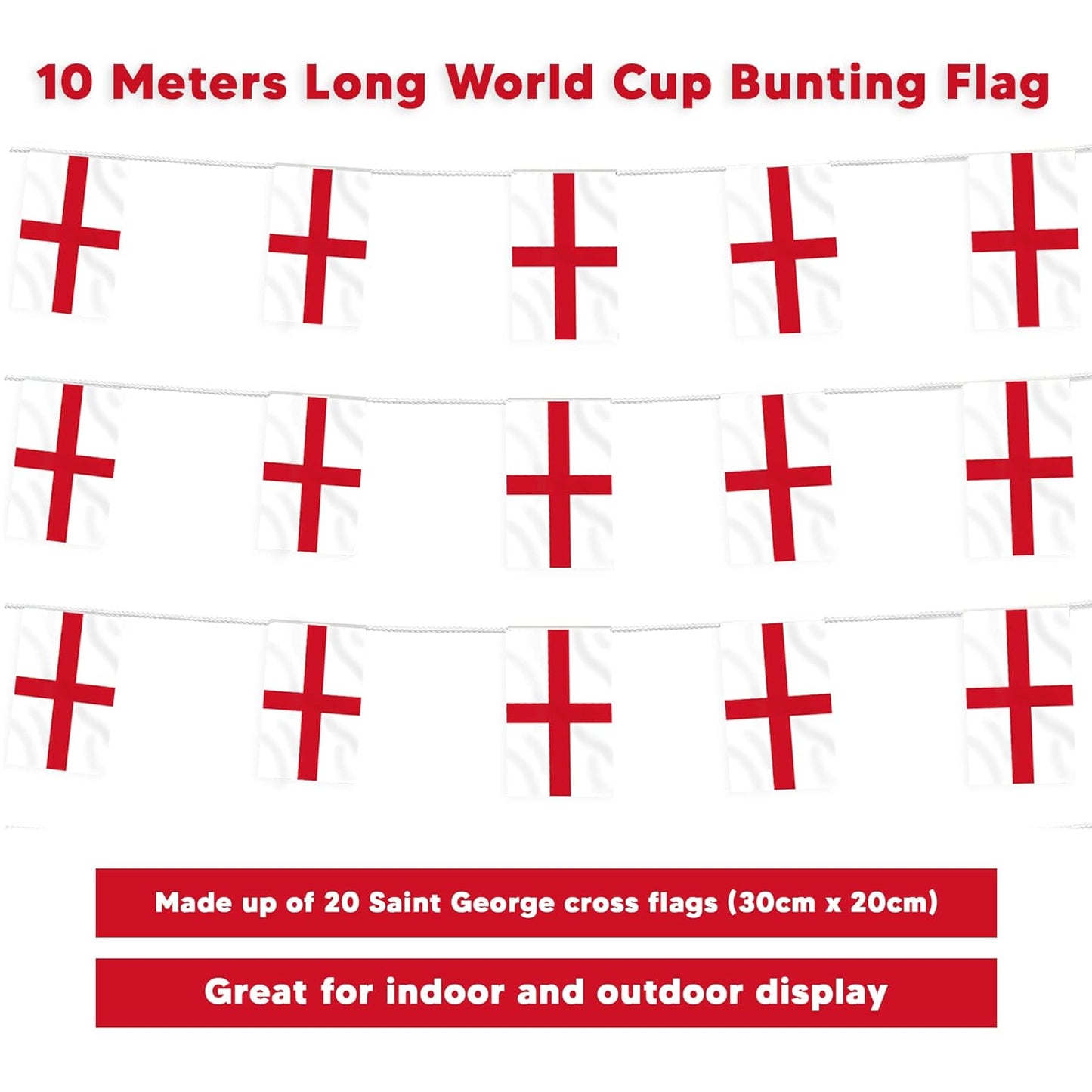 England St George Flag Bunting 10m with 20 Flags