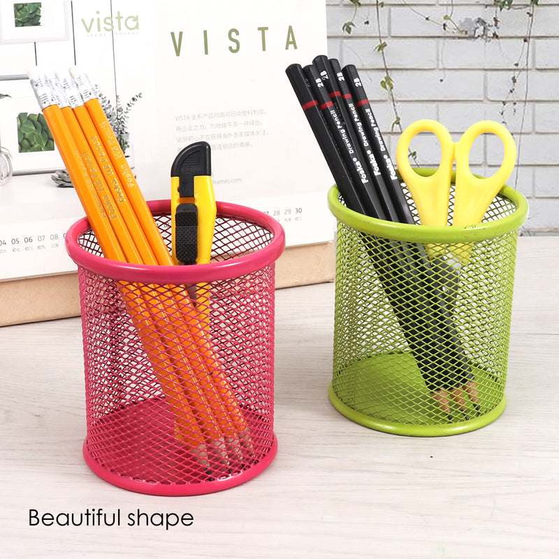 Blue Wire Mesh Metal Pen Cup