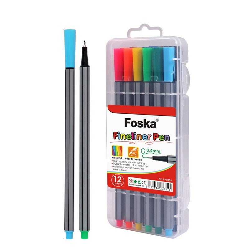 Pack of 12 Colour Art Drawing Fineliner Marker Pens