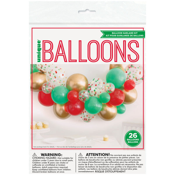 Red, Green & Gold Christmas Confetti & Latex Balloon Arch Kit