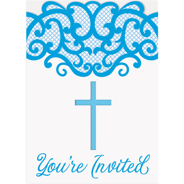 Pack of 8 Fancy Blue Cross Invitations