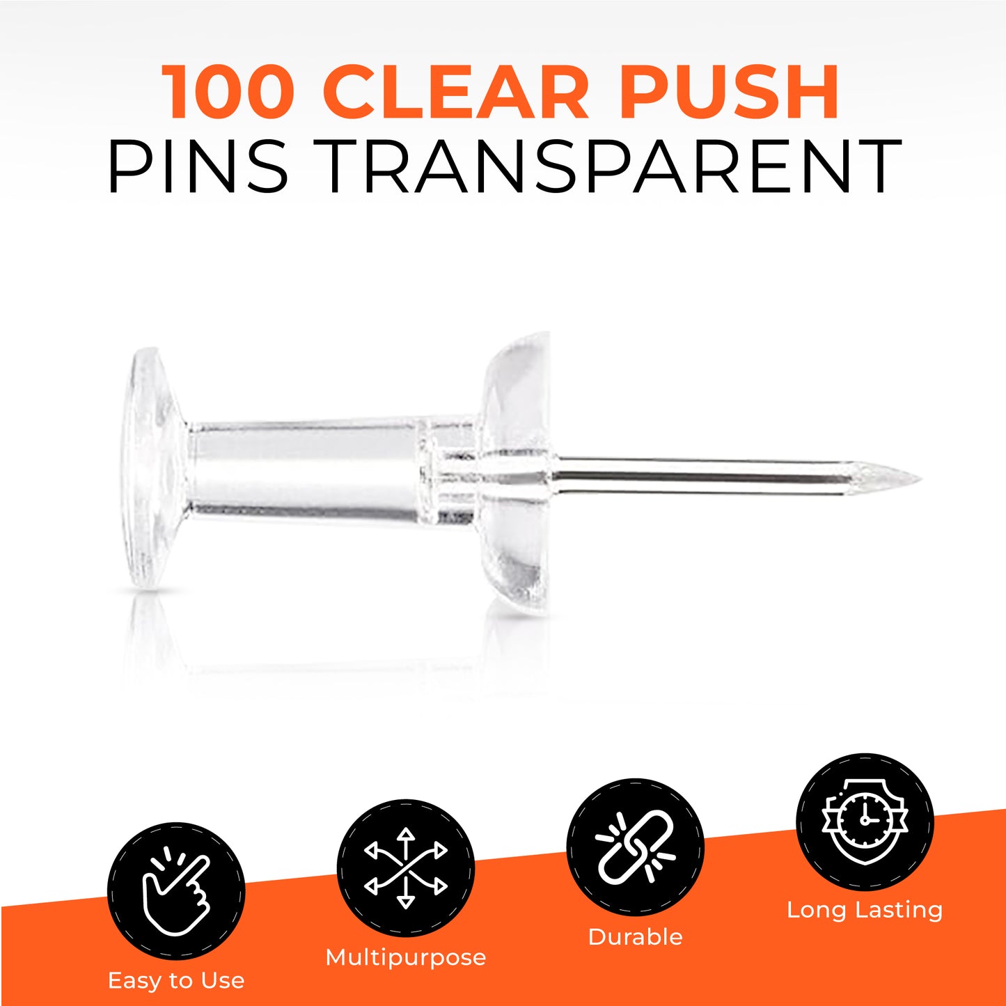 Pack of 100 Janrax Clear Transparent Push Pins