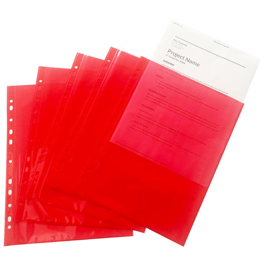 Pack of 50 A4 Red Punched Pockets by Janrax