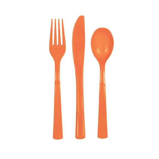 Pack of 18 Pumpkin Orange Solid Assorted Plastic Cutlery