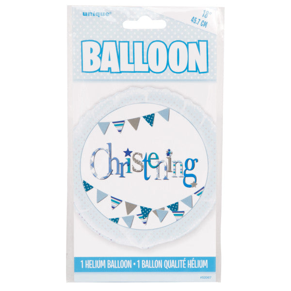 Blue Bunting Christening Round Foil Balloon 18"