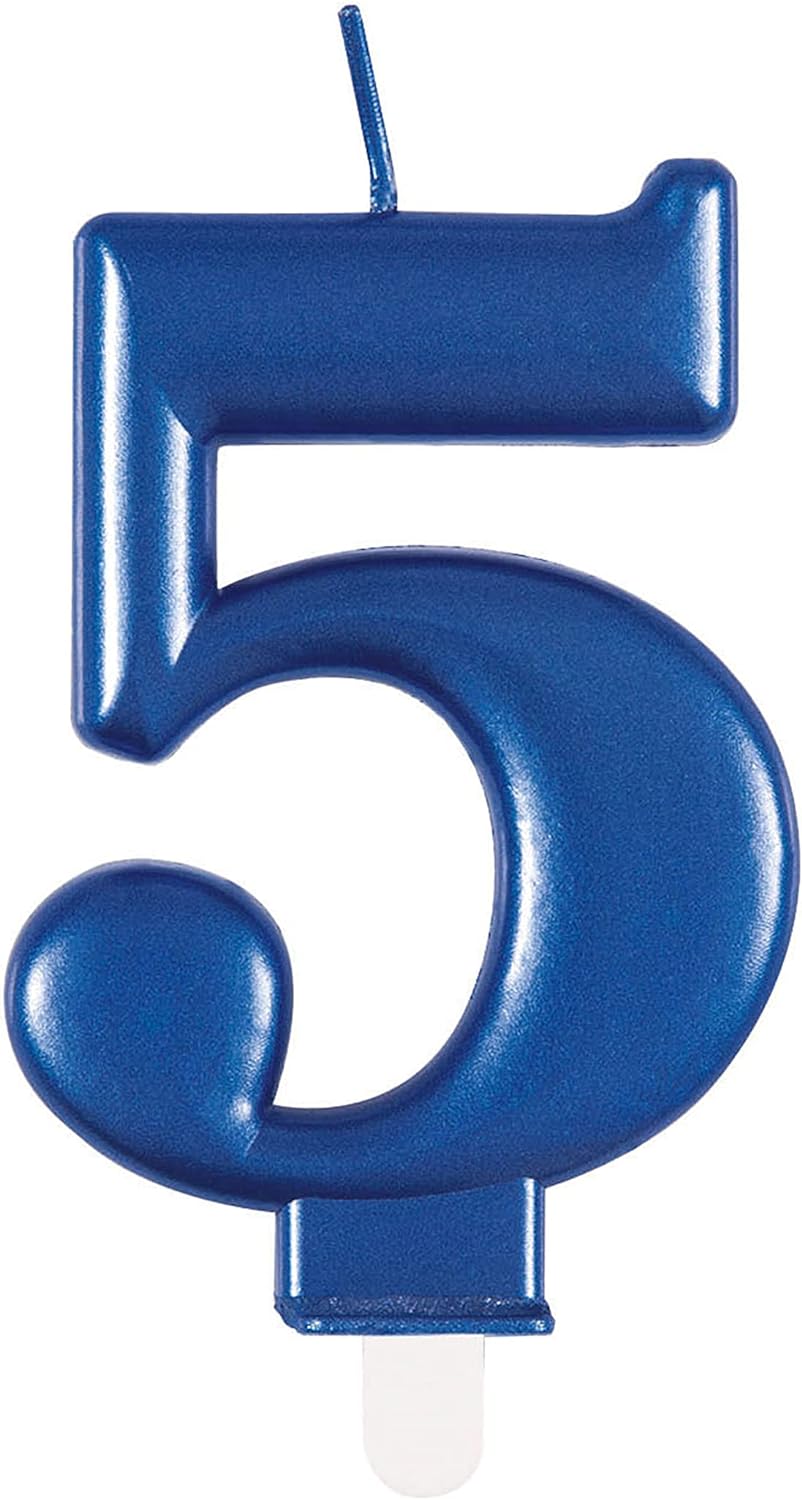 Metallic Blue Number 5 Birthday Candle