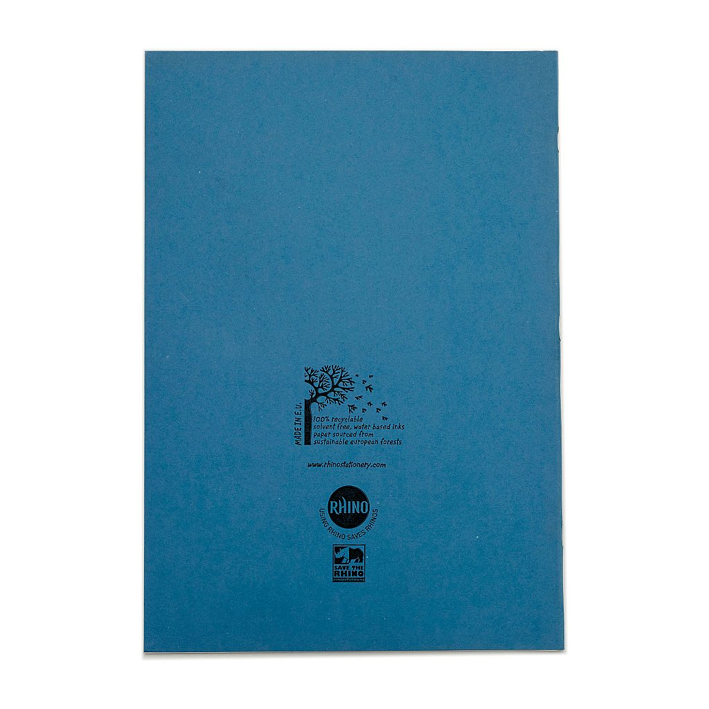 Rhino A4 48 Page Light Blue with Cream Tinted Paper 10mm Squared Exercise Book